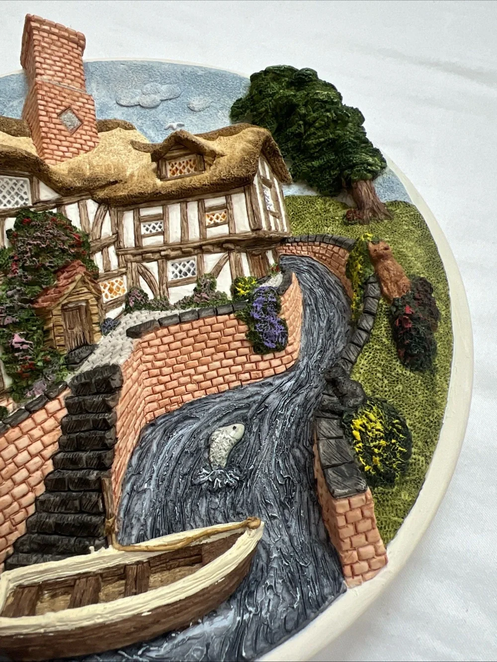 David Winters ON THE RIVERBANK Cottage Scene Hanging Plate Hand Made 1992 VTG